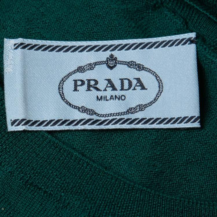 Pre Owned Prada Green Wool Knit Crew Neck Jumper S