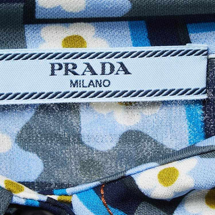 Pre Owned Prada Blue Floral Printed Jersey Button Front Shirt M