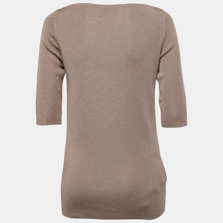 Pre Owned Prada Brown Cashmere & Silk Knit V-Neck Sweater L