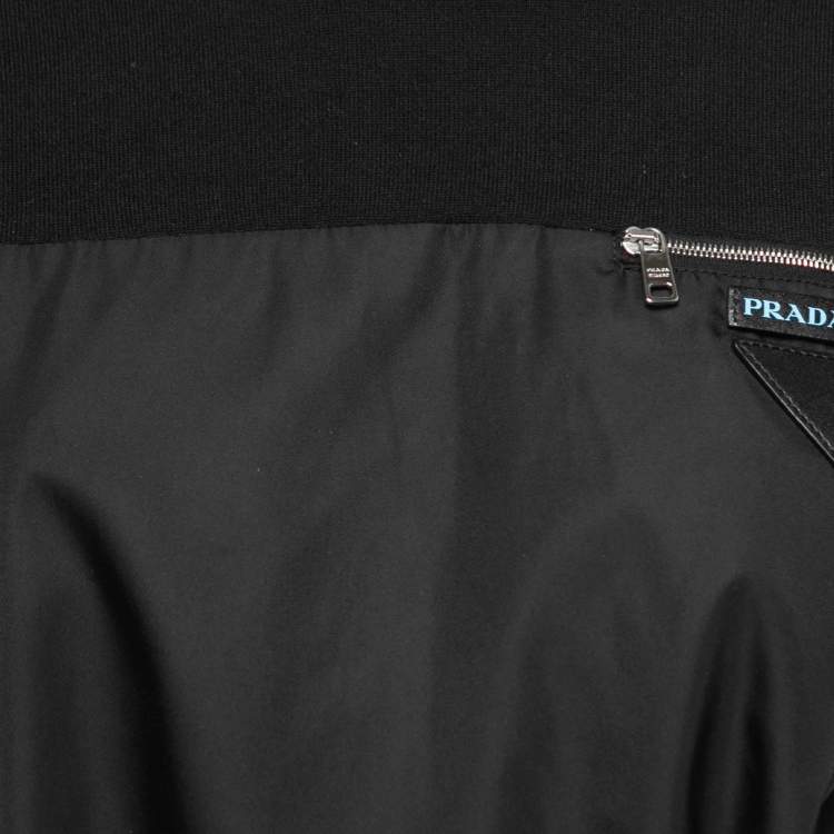 Pre Owned Prada Black Knit & Nylon Logo Patch Sweatshirt S
