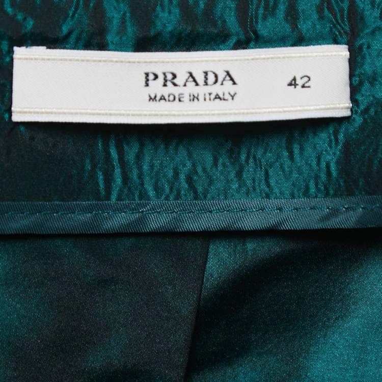 Pre Owned Prada Dark Green Taffeta Silk Pleated Midi Skirt M
