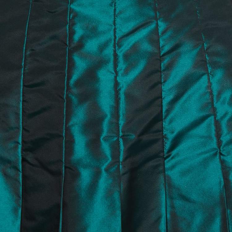 Pre Owned Prada Dark Green Taffeta Silk Pleated Midi Skirt M
