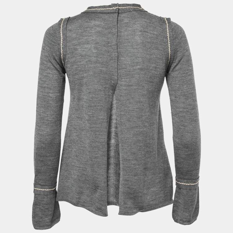 Pre Owned Prada Grey Knit Long Sleeve Open Back Sweater M