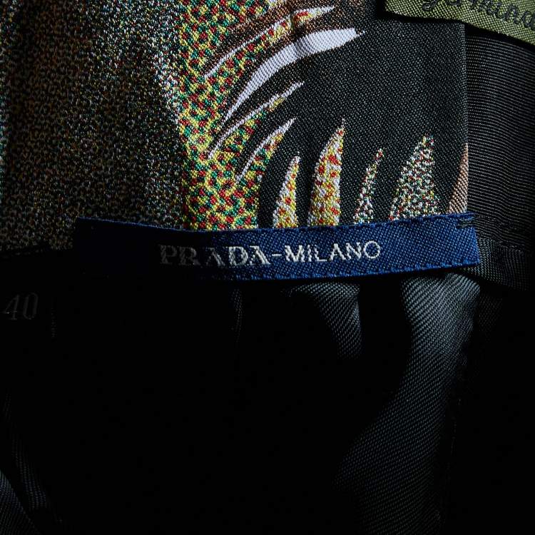Pre Owned Prada Black Printed Silk Patch Detail Germinal Midi Skirt S