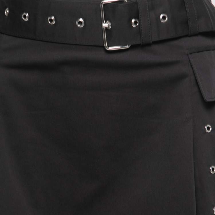 مملوكة مسبقًا Prada Black Cotton Belted Pleated Skirt S