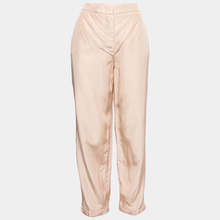 Pre Owned Prada Beige Synthetic Wide Leg Trousers M
