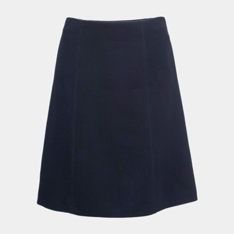 Pre Owned Prada Navy Blue Wool Knee Length Skirt S