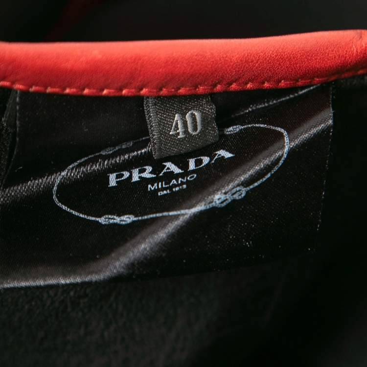 Pre Owned Prada Black Crepe Leather Trimmed Knee Length Skirt S