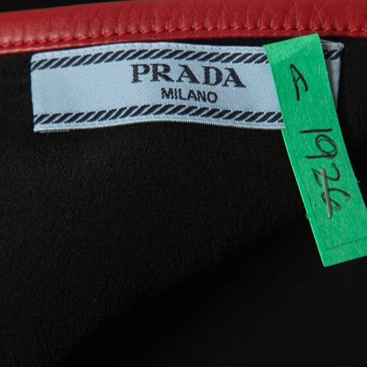 Pre Owned Prada Black Crepe Leather Trimmed Knee Length Skirt S
