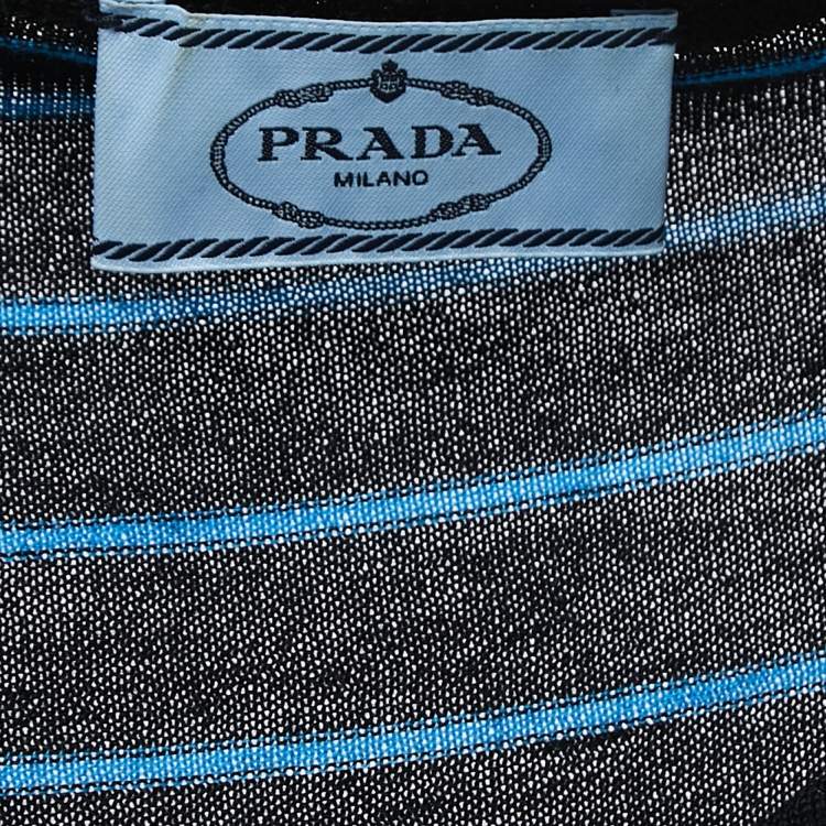 Pre Owned Prada Black Striped Knit T-Shirt M