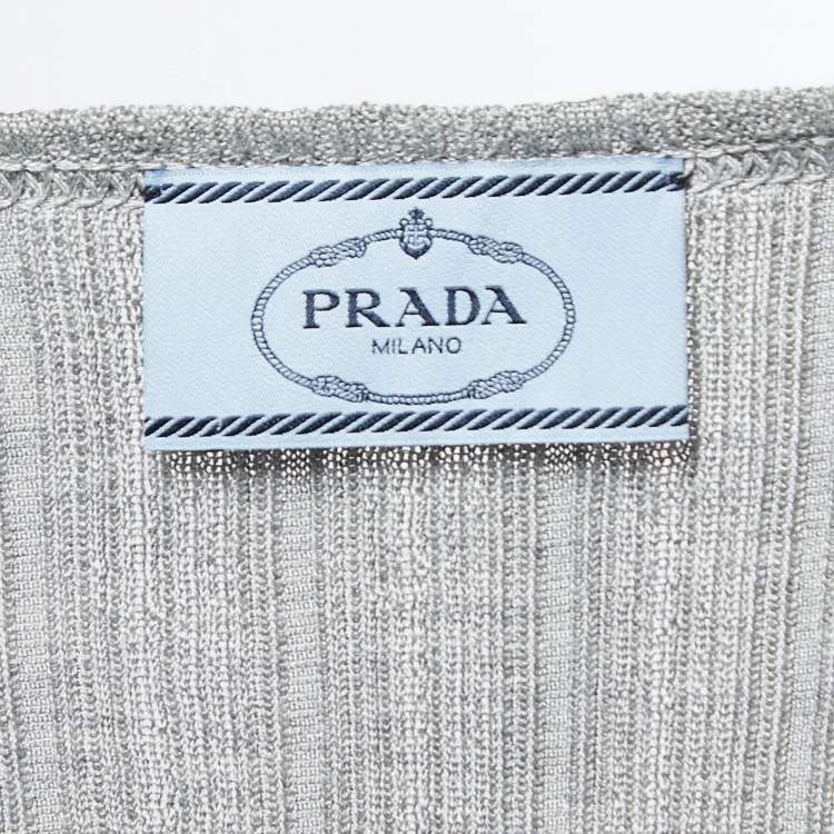 Pre Owned Prada Grey Stretch Knit Crew Neck Sweater M