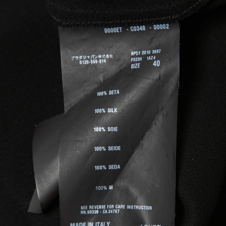 Pre Owned Prada Black Crepe Silk Long Sleeve Midi Dress S