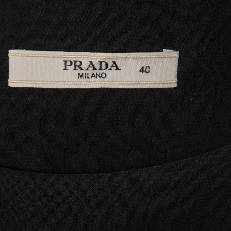 Pre Owned Prada Black Crepe Silk Long Sleeve Midi Dress S