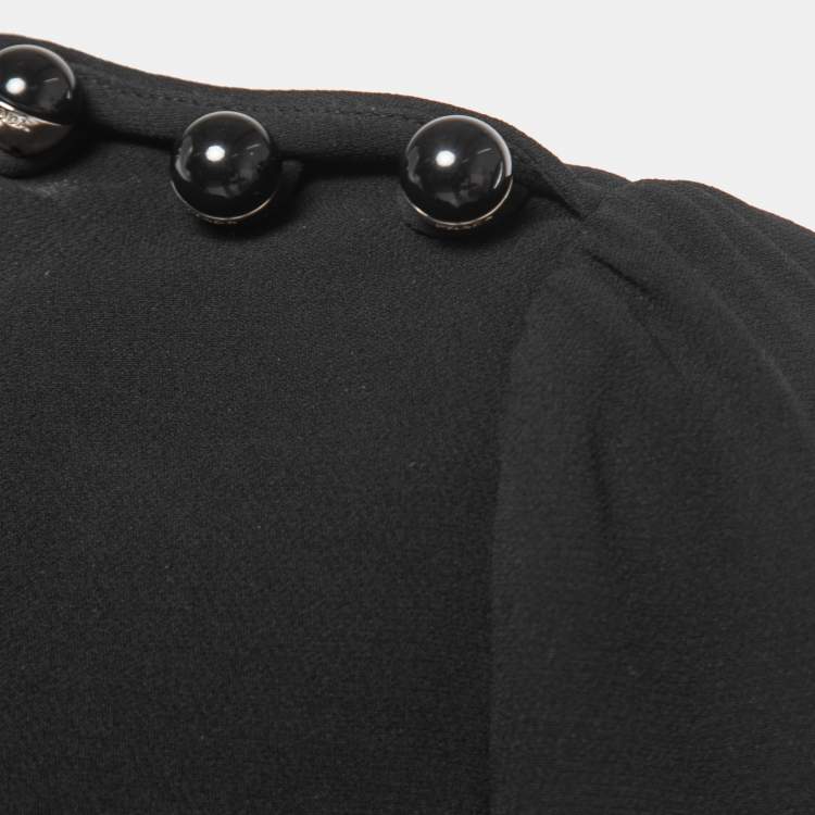 Pre Owned Prada Black Crepe Silk Long Sleeve Midi Dress S