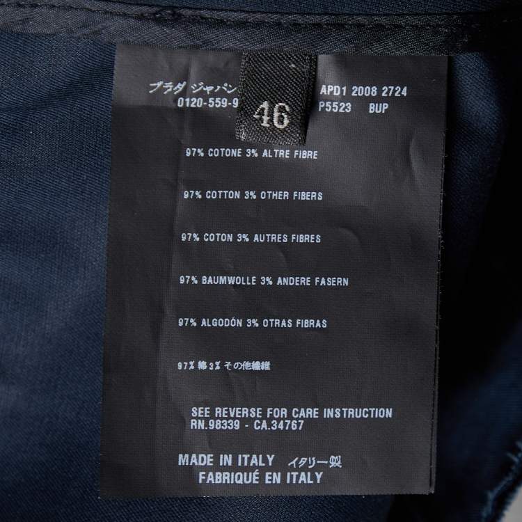 Pre Owned Prada Navy Blue Gabardine Draped Detail Hook Front Jacket L
