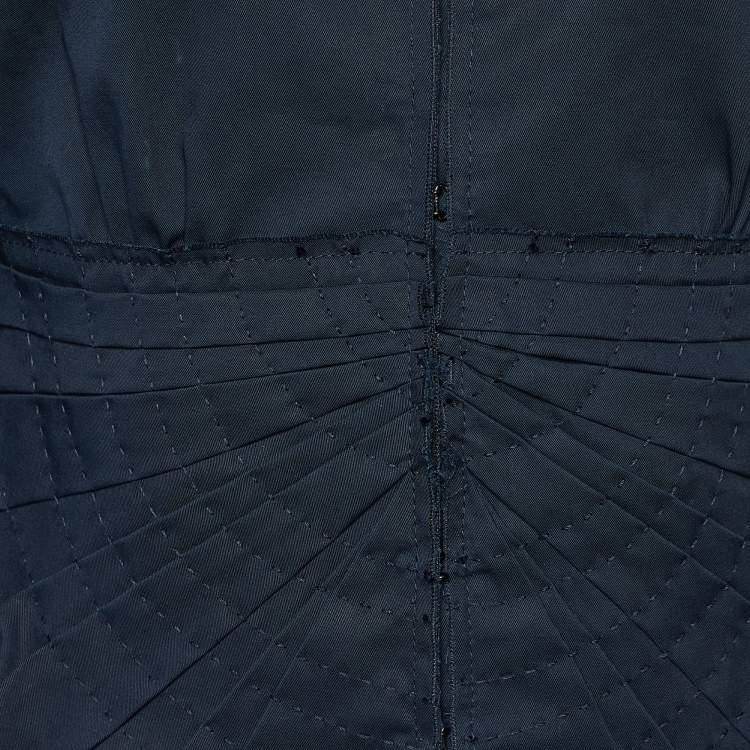 Pre Owned Prada Navy Blue Gabardine Draped Detail Hook Front Jacket L