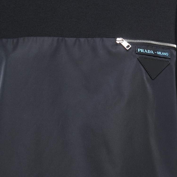 Pre Owned Prada Black Knit & Nylon Logo Patch Sweatshirt M