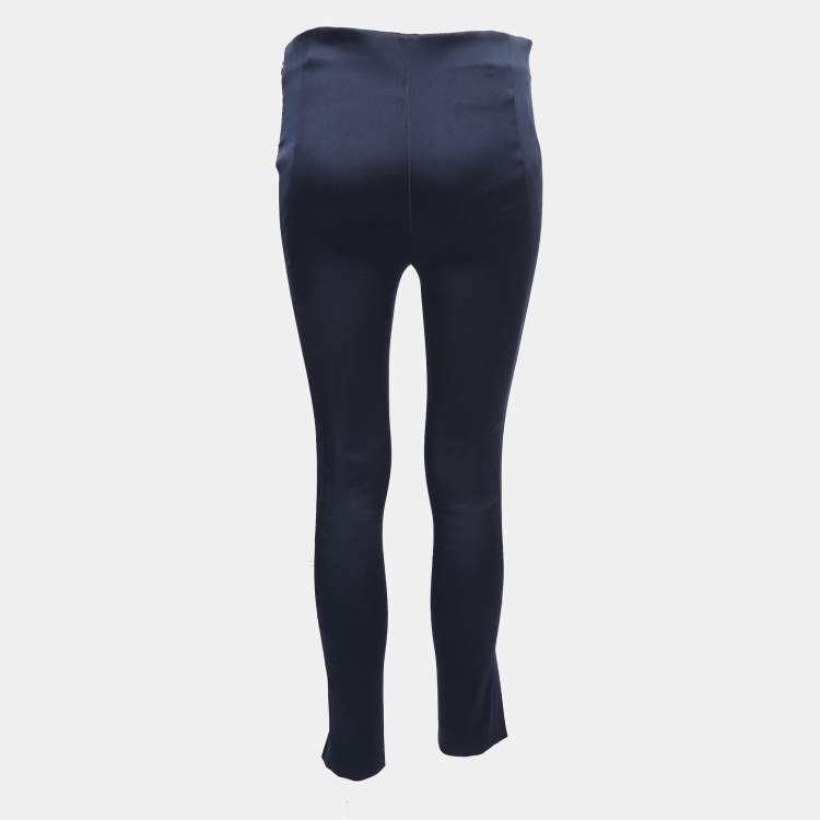 Pre Owned Prada Navy Blue Stretch Satin Tapered Pants M