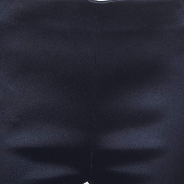 Pre Owned Prada Navy Blue Stretch Satin Tapered Pants M