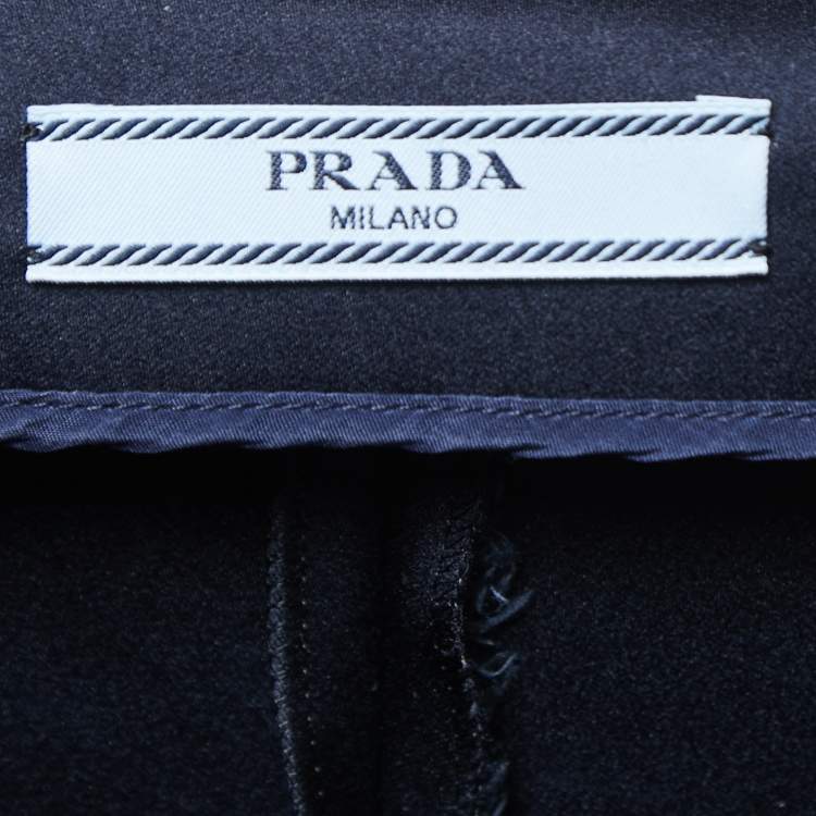 Pre Owned Prada Navy Blue Stretch Satin Tapered Pants M