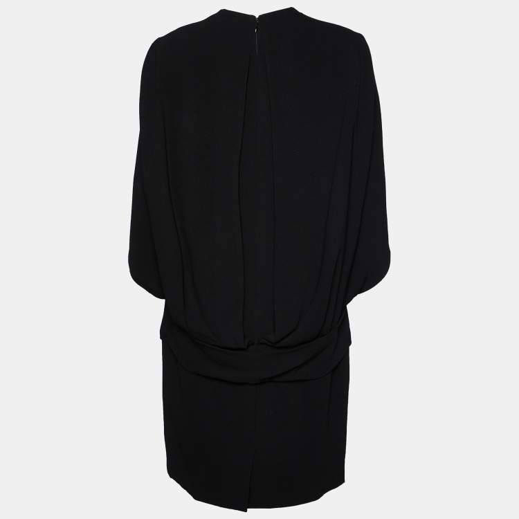 Pre Owned Prada Black Wool Crepe Cape Detail Mini Dress M