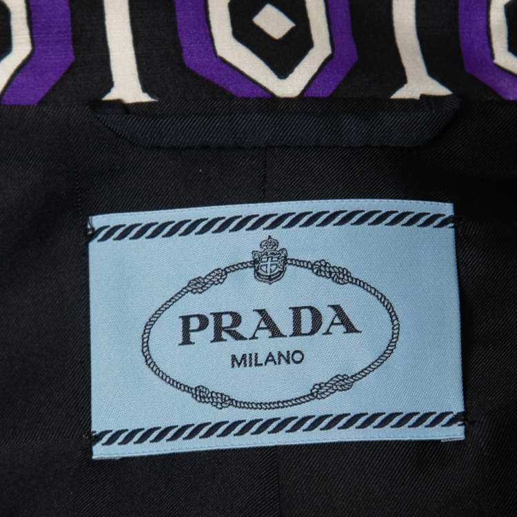 مملوكة مسبقًا Prada Black/Blue Printed Silk & Wool Sleeveless Belted Mini Dress M