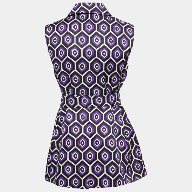 مملوكة مسبقًا Prada Black/Blue Printed Silk & Wool Sleeveless Belted Mini Dress M