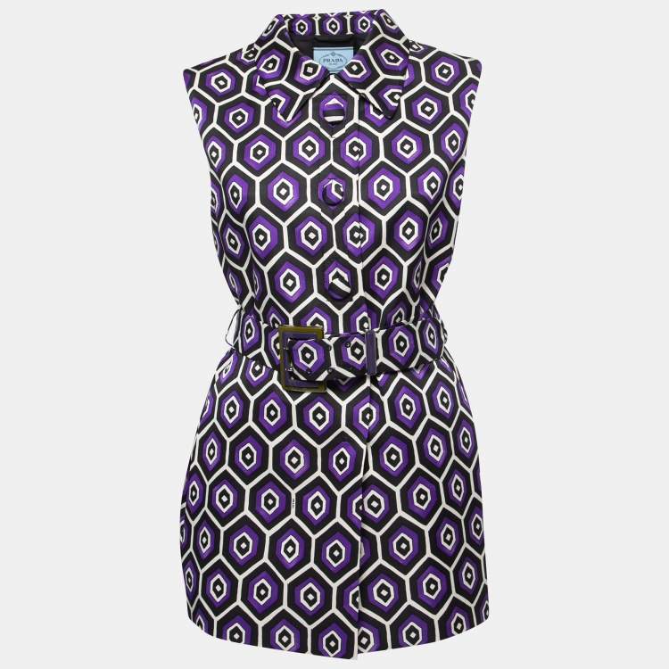مملوكة مسبقًا Prada Black/Blue Printed Silk & Wool Sleeveless Belted Mini Dress M