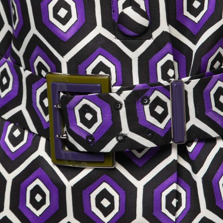 مملوكة مسبقًا Prada Black/Blue Printed Silk & Wool Sleeveless Belted Mini Dress M
