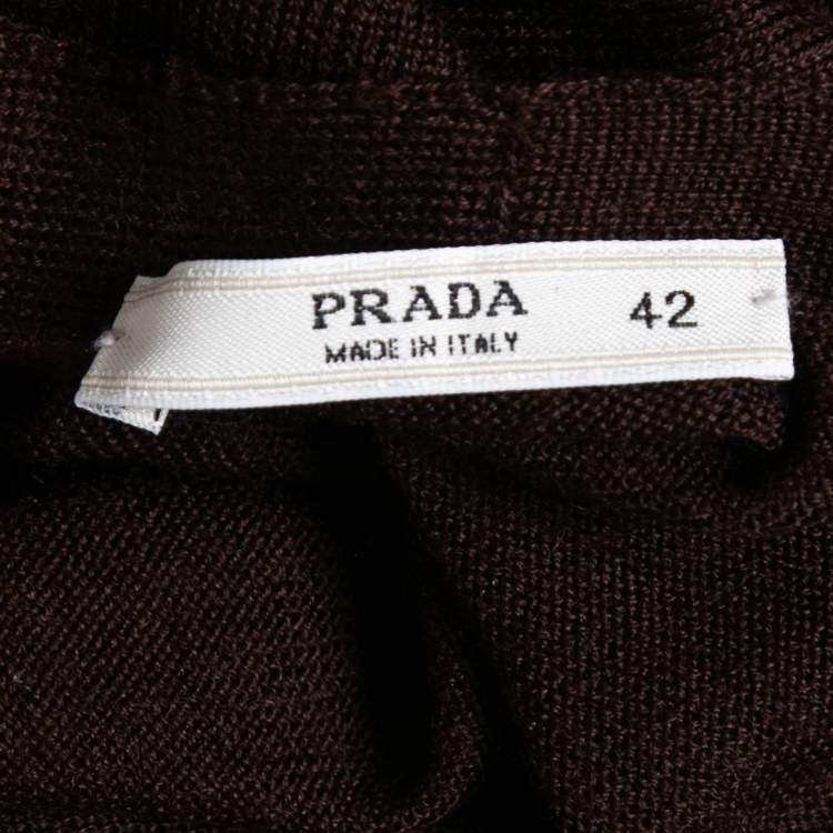 Pre Owned Prada Brown Silk & Cashmere Knit Embellished Tie Neck Detail Button Front Cardigan M