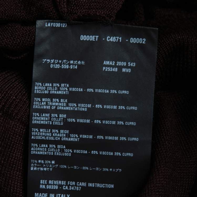 Pre Owned Prada Brown Silk & Cashmere Knit Embellished Tie Neck Detail Button Front Cardigan M