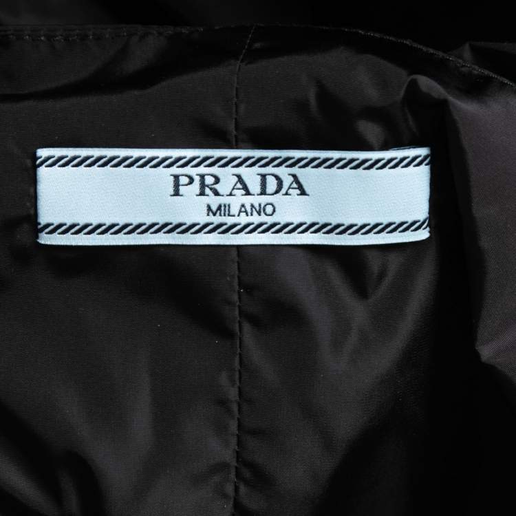 Pre Owned Prada Black Coated Nylon Pleated Zip Front Strappy Midi Dress XS