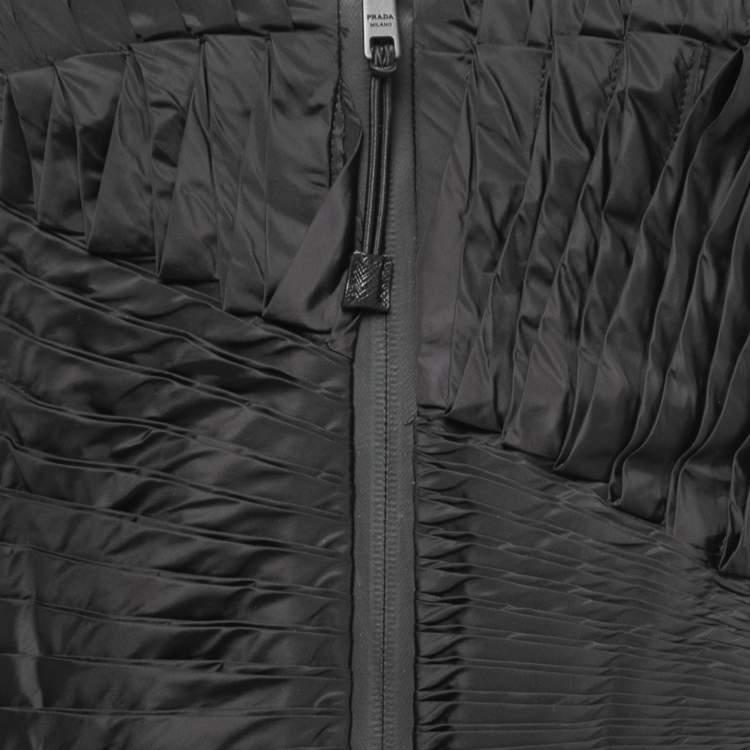 Pre Owned Prada Black Coated Nylon Pleated Zip Front Strappy Midi Dress XS