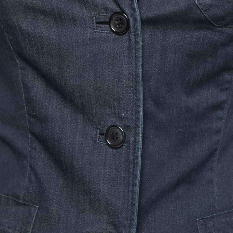 Pre Owned Prada Indigo Blue Stretch Chambray Blazer S