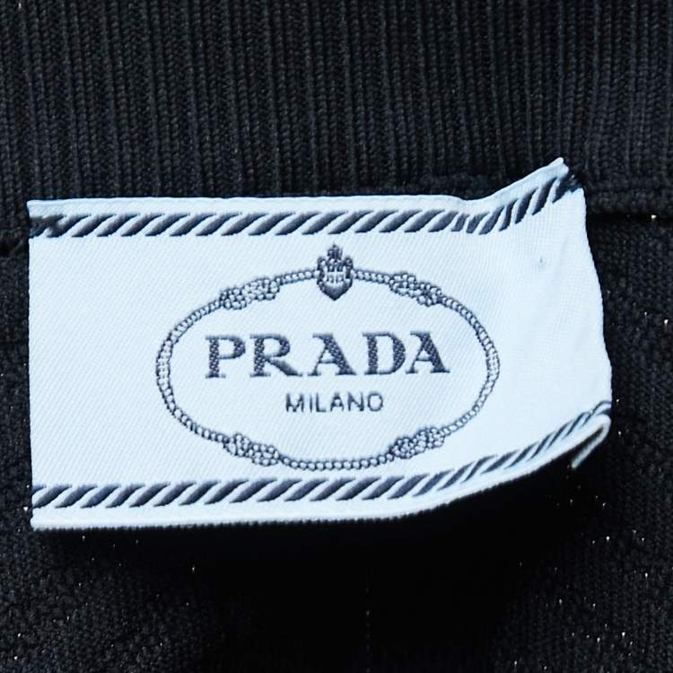 Pre Owned Prada Black Tech Rec Nylon Pique Sleeveless Cropped Top S