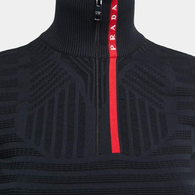 Pre Owned Prada Black Tech Rec Nylon Pique Sleeveless Cropped Top S