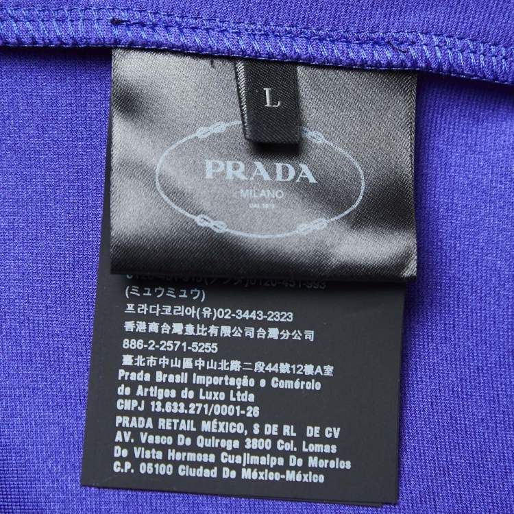Pre Owned Prada Blue Jersey Rubber Logo Oversized T-Shirt L