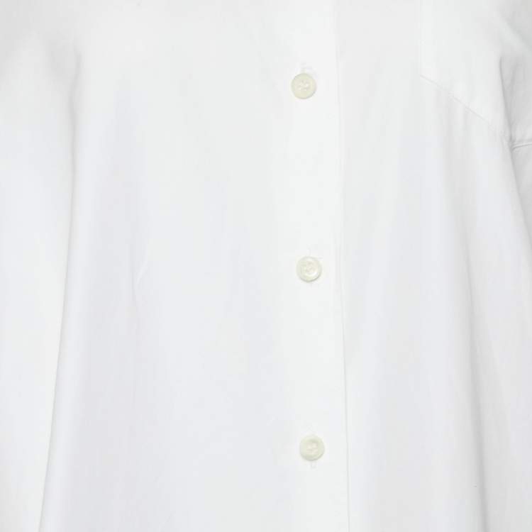 Pre Owned Prada White Cotton & Contrast Re-Nylon Long Oversized Shirt S