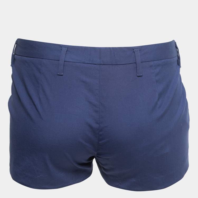 Pre Owned Prada Vintage Navy Blue Stretch Cotton Mini Shorts M