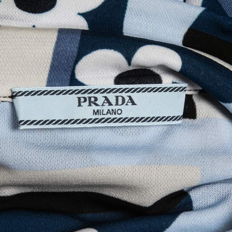 Pre Owned Prada Blue Flower Print Jersey Long Sleeve Button Front Shirt M