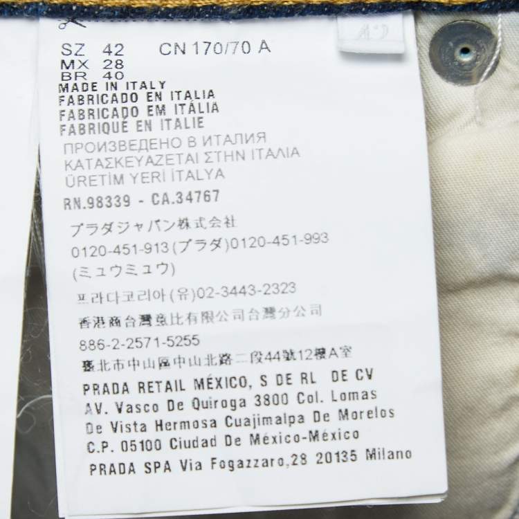 Pre Owned Prada Blue Distressed Denim Mini Skirt M