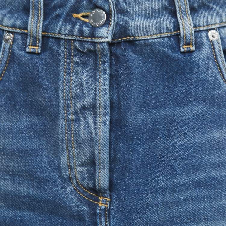 Pre Owned Prada Blue Distressed Denim Mini Skirt M