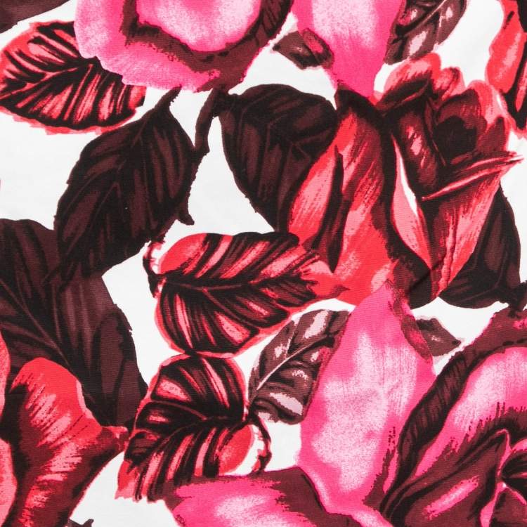 Pre Owned Prada Pink Floral Printed Cotton A-Line Midi Skirt S