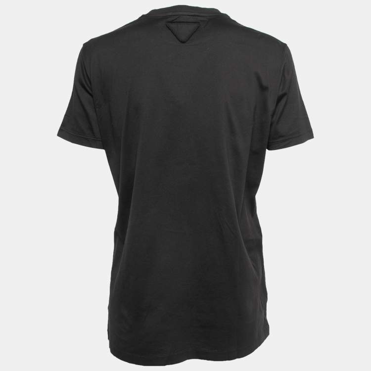 Pre Owned Prada Black Cotton Crew Neck Half Sleeve T-Shirt L