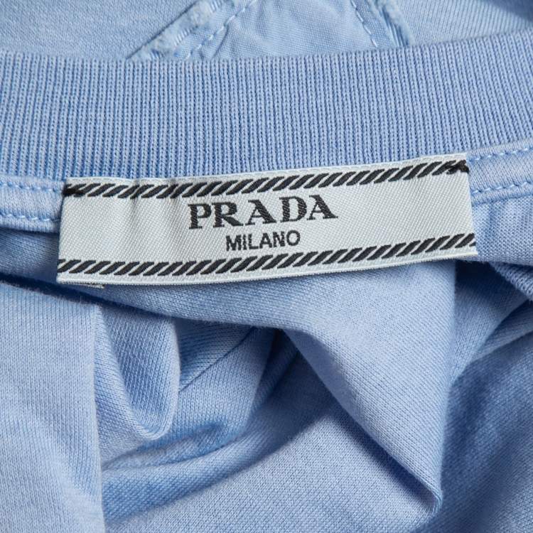 Pre Owned Prada Blue Cotton Crew Neck Half Sleeve T-Shirt L