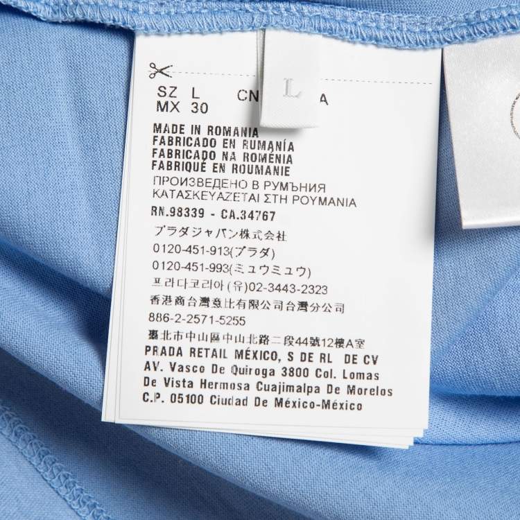 Pre Owned Prada Blue Cotton Crew Neck Half Sleeve T-Shirt L