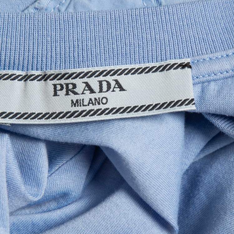 Pre Owned Prada Blue Cotton Crew Neck Half Sleeve T-Shirt L