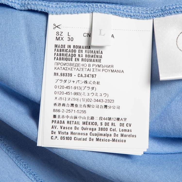 Pre Owned Prada Blue Cotton Crew Neck Half Sleeve T-Shirt L