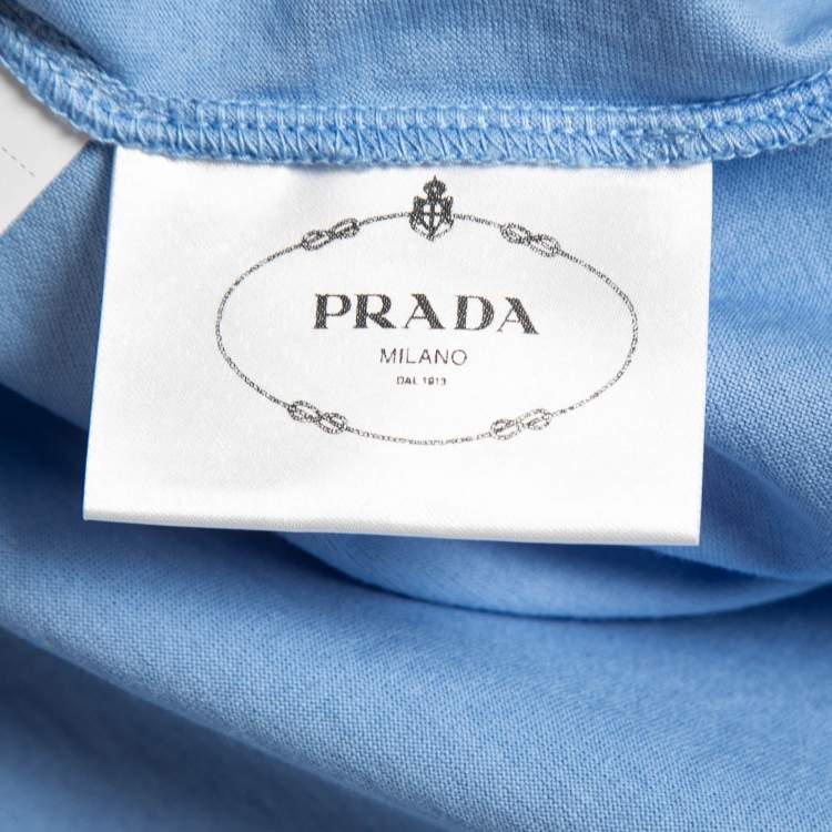 Pre Owned Prada Blue Cotton Crew Neck Half Sleeve T-Shirt L