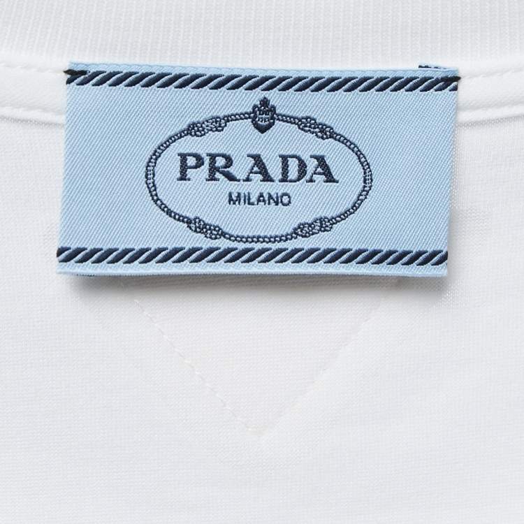 Pre Owned Prada White Cotton Crew Neck Half Sleeve T-Shirt S